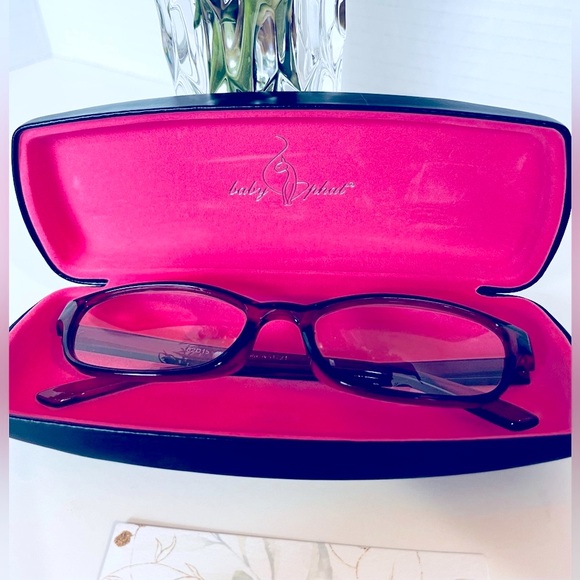 BABY PHAT Eyeglass Case Hard Hinged Clamshell Black Pink Interior/Silver Logo - Picture 1 of 12